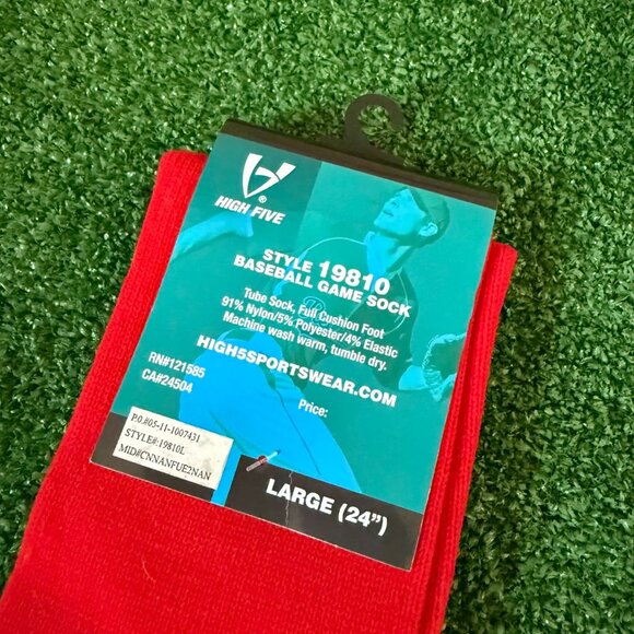 High Five Full Cushion Foot Red Tube Baseball Game 24" Socks Size L NWT - Picture 5 of 6